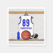 Persoonlijke Witte en Blauwe Basketball Jersey Servet (Voorkant)