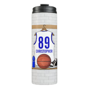 Persoonlijke Witte en Blauwe Basketball Jersey Thermosbeker