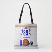 Persoonlijke Witte en Blauwe Basketball Jersey Tote Bag (Voorkant)