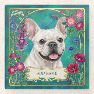 Persoonlijke Witte Franse Bulldog Teal Onderzetter