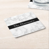 Persoonlijke witte grijs en zwarte marmer kartonnen onderzetters (Schuin)