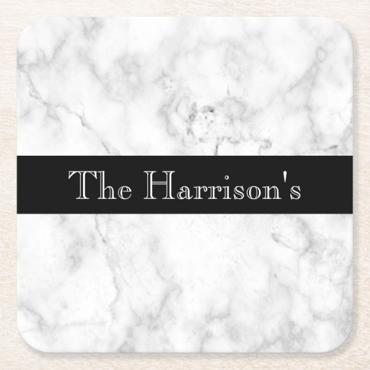 Persoonlijke witte grijs en zwarte marmer kartonnen onderzetters (Voorkant)