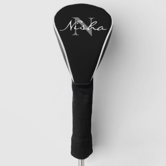 Persoonlijke Witte Grijze Monogram Naam Zwart Golfheadcover