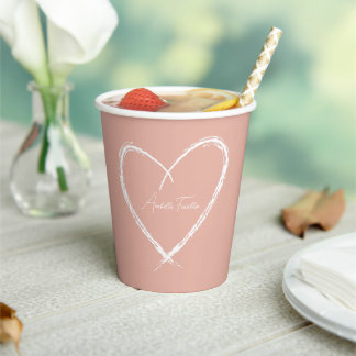 Persoonlijke Witte Hart Bruidsdouche Rose Goud Papieren Bekers