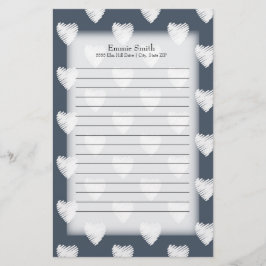 Persoonlijke witte harten op marineblauw briefpapier