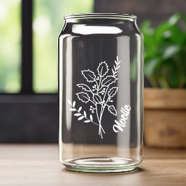 Persoonlijke Witte Hulst december geboortebloem Blikvorm Glas