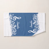 Persoonlijke witte joumloge muzieknotities op blau bad handdoek (Handdoek)