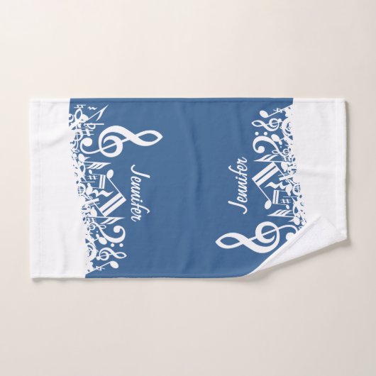Persoonlijke witte joumloge muzieknotities op blau bad handdoek (Handdoek)