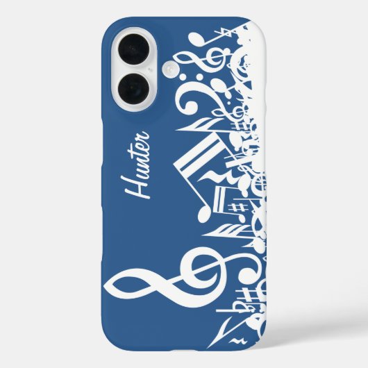 Persoonlijke witte joumloge muzieknotities op blau Case-Mate iPhone case (Achterkant)