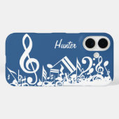Persoonlijke witte joumloge muzieknotities op blau Case-Mate iPhone case (Achterkant (horizontaal))