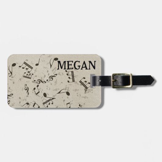 Persoonlijke witte joumloge muzieknotities op zwar bagagelabel (Voorkant horizontaal)