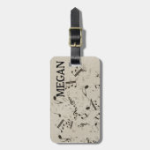 Persoonlijke witte joumloge muzieknotities op zwar bagagelabel (Voorkant verticaal)