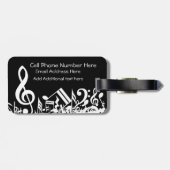 Persoonlijke witte joumloge muzieknotities op zwar bagagelabel (Achterkant horizontaal)