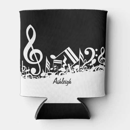 Persoonlijke witte joumloge muzieknotities op zwar blikjeskoeler (Voorkant)