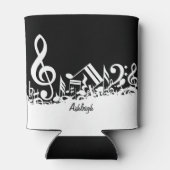 Persoonlijke witte joumloge muzieknotities op zwar blikjeskoeler (Achterkant)