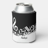 Persoonlijke witte joumloge muzieknotities op zwar blikjeskoeler (Blikje Achterkant)