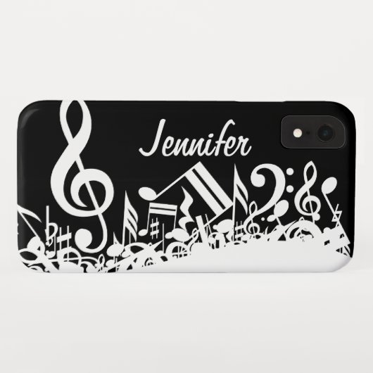 Persoonlijke witte joumloge muzieknotities op zwar Case-Mate iPhone case (Achterkant (horizontaal))