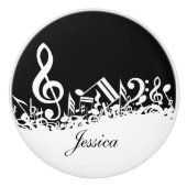 Persoonlijke witte joumloge muzieknotities op zwar keramische knop (Voorkant)