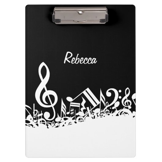 Persoonlijke witte joumloge muzieknotities op zwar klembord (Voorkant)