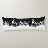 Persoonlijke witte joumloge muzieknotities op zwar lichaamskussen (Achterkant)