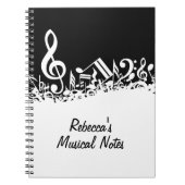 Persoonlijke witte joumloge muzieknotities op zwar notitieboek (Voorkant)