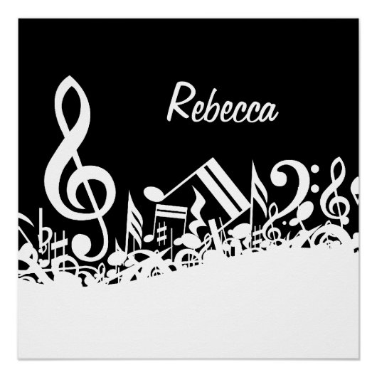Persoonlijke witte joumloge muzieknotities op zwar perfect poster (Voorkant)