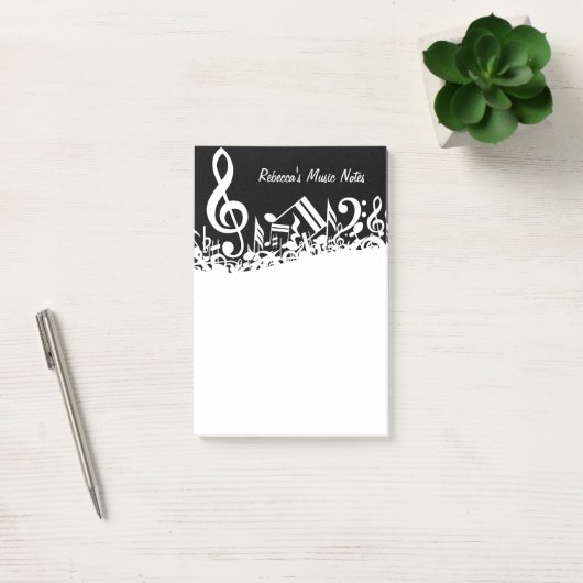 Persoonlijke witte joumloge muzieknotities op zwar post-it® notes (Kantoor)