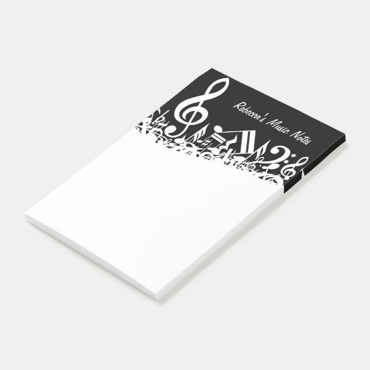 Persoonlijke witte joumloge muzieknotities op zwar post-it® notes (Schuin)