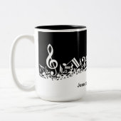 Persoonlijke witte joumloge muzieknotities op zwar tweekleurige koffiemok (Links)