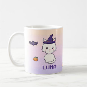 Persoonlijke witte kat Halloween mok