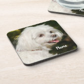 Persoonlijke witte Maltese puppy Dog Bier Onderzetter (Linkerzijde)