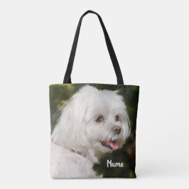 Persoonlijke witte Maltese puppy Dog Tote Bag