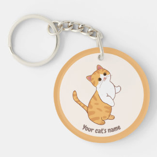 Persoonlijke witte oranje kattenliefhebber sleutel sleutelhanger