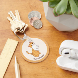Persoonlijke witte oranje kattenliefhebber sleutel sleutelhanger