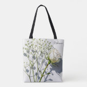 Persoonlijke witte roos bloemendragezak tote bag (Achterkant)