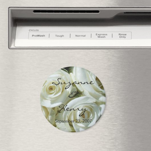 Persoonlijke witte rozen bruiloft magneet (Insitu (Vaatwasser))