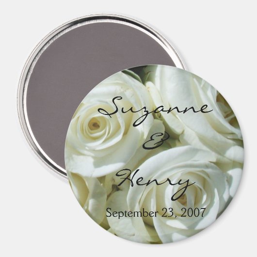 Persoonlijke witte rozen bruiloft magneet (Voorkant / Achterkant)