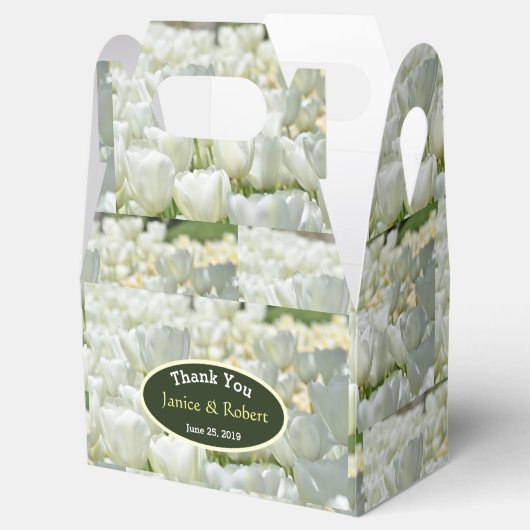 Persoonlijke witte tulp bruiloft bedankdoosjes (Geopend)