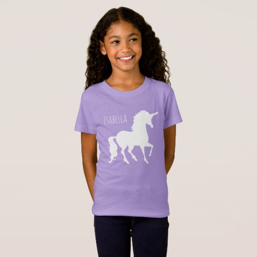 Persoonlijke  Witte Unicorn Silhouette Girls T-shirt (Voorkant volledig)