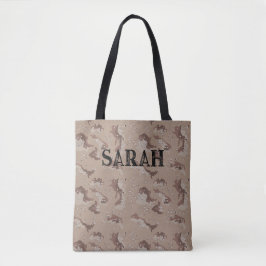 Persoonlijke woestijncamouflage met eigen naam tote bag