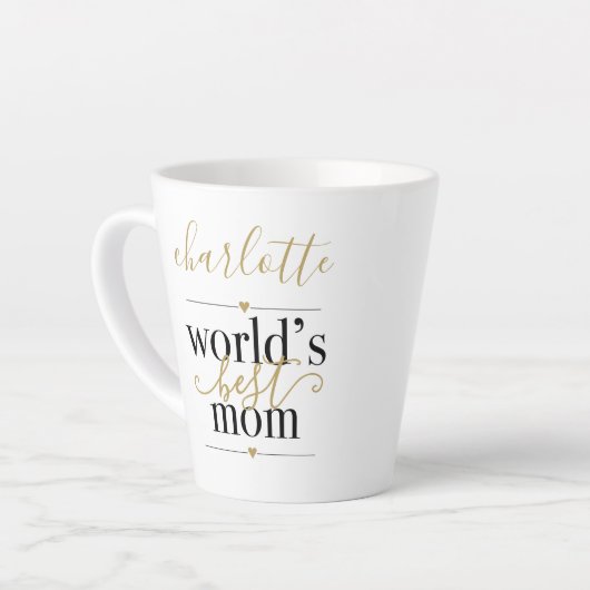 Persoonlijke Wolds Beste Moeder Zwart En Goud Latte Mok (Linkerhoek)