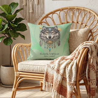 Persoonlijke Wolf Geest Salie Groene Boho  Kussen