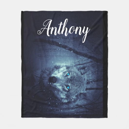 Persoonlijke Wolf in de sneeuw Fleece Deken (Voorkant)