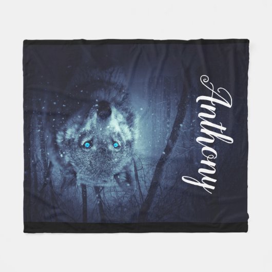 Persoonlijke Wolf in de sneeuw Fleece Deken (Voorkant (Horizontaal))