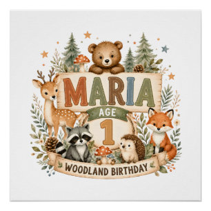 Persoonlijke Woodland Verjaardagsdieren Naam en Le Perfect Poster