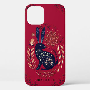Persoonlijke Woodlands Rabbit Folk Art over rood Case-Mate iPhone Case