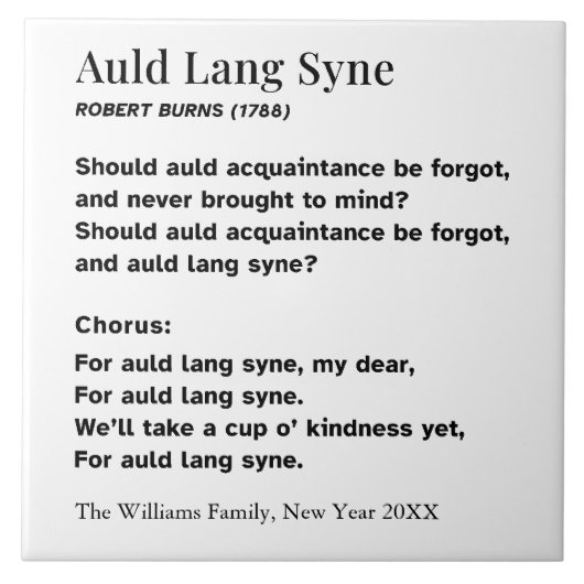 Persoonlijke woorden voor Auld Lang Syne Nieuwjaar Tegeltje (Voorkant)