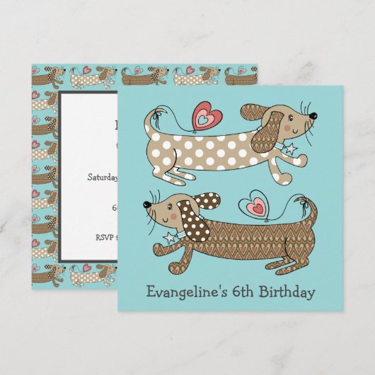 Persoonlijke worst Dog Dachshund Birthday Uitnodig (Voorkant / Achterkant)