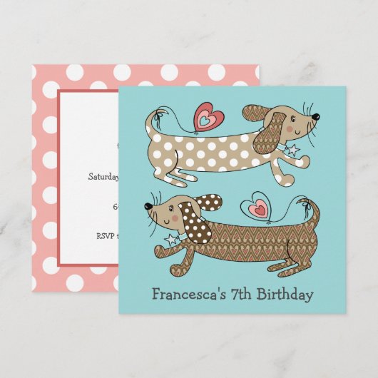 Persoonlijke worst Dog Dachshund Birthday Uitnodig (Voorkant / Achterkant)