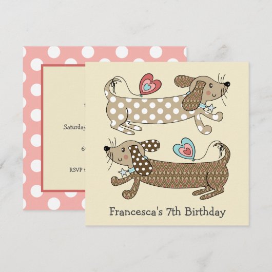 Persoonlijke worst Dog Dachshund Birthday Uitnodig (Voorkant / Achterkant)